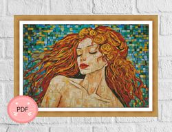 Cross Stitch Pattern,Beautiful Girl With Red Hair,Pdf,Instant Download,Oil Painting Style,Woman Portrait,Full Coverage