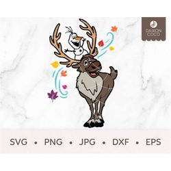 Olaf and Sven SVG, Olaf Autumn Leaves SVG, Frozen Autumn WInd SVG, svg png jpg dxf eps Cricut Silhouette Cutting Files