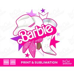 Barbi Western Country Cowboy Hat Bandana Boot Stars Pink Babe Doll Girly Retro 80s | PNG JPG Clipart Digital Download Su