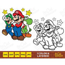 Mario Luigi Yoshi Stars Layered and One Color | SVG PNG Clipart Digital Download Sublimation Cricut Cut File Dxf Eps Jpg