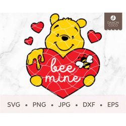 Winnie Pooh Valentine SVG, Winnie Pooh Bee Mine SVG, Winnie Heart SVG, svg png jpg dxf eps Cricut Silhouette Cutting Fil