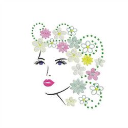 Machine embroidery design woman girl with flowers