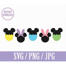 Mickey Easter eggs and Bunnies - SVG, PNG, JPG - Instant Download