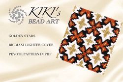 Lighter Cover pattern Peyote Pattern, bead pattern for BIC MAXI LIGHTER cover Golden stars peyote beading pattern in PDF