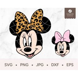 Minnie Leopard & Solid Bow SVG, Mouse SVG, Leopard Print SVG, svg png jpg dxf eps Cricut Silhouette Cutting Files