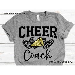 Cheerleader Coach Svg, Leopard Glitter Cheer Coach Svg, Leopard Heart Svg, Cheerleader Coach Png, Basketball Football Ir