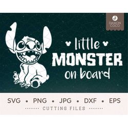Stitch Baby on Board SVG, Little Monster on Board SVG, Baby Alien, svg png jpg dxf eps Cricut Silhouette Cutting Files