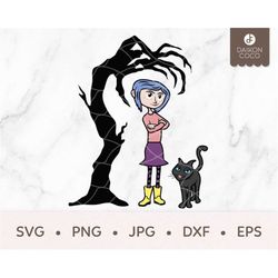 Coraline SVG, Coraline with Cat SVG, Scary Claw Tree, svg png jpg dxf eps Cricut Silhouette Cutting Files
