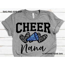 Cheerleader Nana Svg, Leopard Glitter Blue Cheerleader Svg, Leopard Heart Svg, Cheer Family Shirts Svg, Cheer Nana Shirt