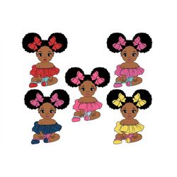 baby princess svg, afro girl svg, girl with bows svg, afro puff, black woman svg, little cute kid, african american girl
