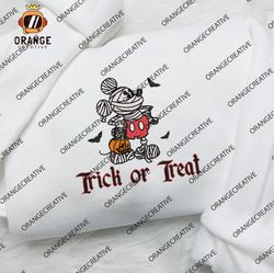 Mummy Mickey Trick R Treat Halloween Embroidered Crewneck, Halloween Sweatshirt, Disney Embroidered Hoodie