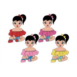 baby princess svg, white girl svg, sweet baby svg, 4 different colors, hair puffs, ponytail hair, pink shoes, little cut
