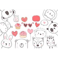 Valentines Animal Clipart, funny clipart, commercial use clip art, instant download