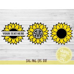 Split Sunflower svg, flower svg, Sunflower monogram svg, split flower svg, floral vector, clipart, png, eps, bundle, Cri