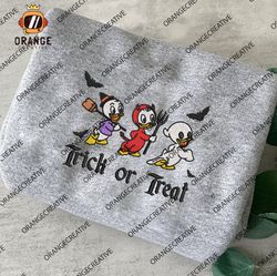 Baby Duck Trick Or Treat Embroidered Crewneck, Halloween Sweatshirt, Huey Dewey and Louie Embroidered Hoodie