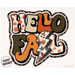 Hello Fall PNG, Fall, Pumpkin Season, Sublimation Design Downloads, Retro Fall PNG, Autumn Hello Fall Vibes, Thanksgivin