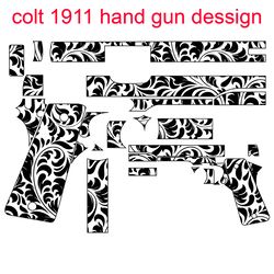 Colt 1911 handgun grip scroll pattern svg laser Engraving vector file