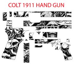 Colt 1911 handgun grip vintage skull pattern svg laser Engraving vector file
