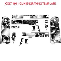 Colt 1911 handgun full vintage skull pattern v2 svg laser Engraving, cnc cutting vector file