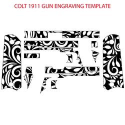 Colt 1911 handgun full seamless floral Hawaii-themed scroll pattern svg laser Engraving, cnc cutting vector file