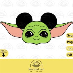 Star Wars Svg Clip art Files, Grogu, Baby Yoda Minnie, Mouse, Head, Icon, Ears, Digital, Download, Tshirt, Cut File, SVG