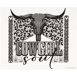 Cowgirl Soul Western Leopar Cow Skull Png, Retro Sublimation, Western Sublimations, Designs Download, Shirt Design PNG,