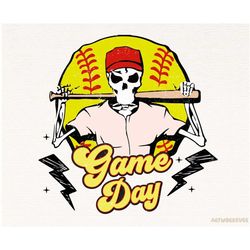 game day softball skeleton retro png, softball sublimation design, digital download, retro softball png, softball trendy