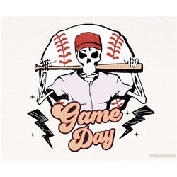 game day baseball skeleton retro png, baseball sublimation design, digital download, retro baseball png, baseball trendy
