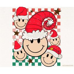 Smiley Christmas Png, Christmas Png, Checkered smiley face design, Retro Christmas sublimation digital download, Trendy
