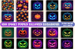 Neon Pumpkins Halloween Backgrounds Bundle