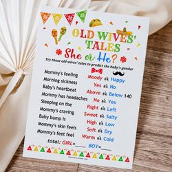 Old Wives Tales Game Mexican Baby Shower, Mexican Fiesta Baby Shower Game Old Wives Tales, Mexican Gender Reveal Game