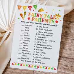 Fairy Tales Parents Mexican Baby Shower Game, Fairy Tales Parents Match Game Mexican Fiesta Baby Shower,