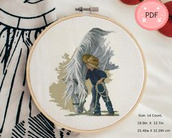 Cross Stitch Pattern ,Horse And Child,Pdf Instant Download,X Stitch Chart,Animal