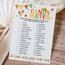Candy Match Game Mexican Baby Shower, Mexican Fiesta Baby Shower Game Candy Match, Guessing Candy Name Game Printables