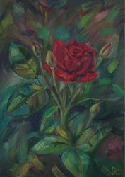 Red Rose original oil painting on canvas flowers wall art