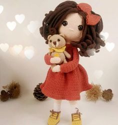 Crochet pattern doll Amigurumi doll Emily and Bear English pdf pattern