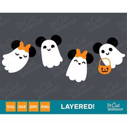 Halloween Cute Ghosts Mouse Fall Autumn | SVG Clipart Images Digital Download Sublimation Cricut Cut File Png Dxf Eps