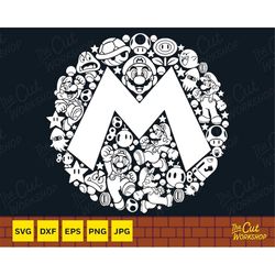 Super Mario M Circle Icon Emblem Mosaic Style Mario Kart | SVG PNG Clipart Digital Download Sublimation Cricut Cut File