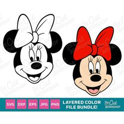 Mouse Bow Head Face Smiling 1 Color and LAYERED BUNDLE | SVG Clipart Digital Download Sublimation Cut File Png Dxf Eps J