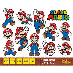 Super Mario Layered and One Color Jumping Running Fist BUNDLE | SVG Clipart Digital Download Sublimation Cricut Cut File