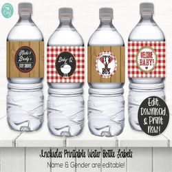 Baby Q Water Bottle Label, Baby Q Drink Label, Baby Q Baby Shower Decorations, Barbecue Baby Shower, BBQ Printable
