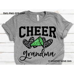 Cheer Grandma Svg, Leopard Cheerleader Glitter Green Svg, Leopard Print Heart Svg, Cheer Shirts Dxf, Cheerleader Grandma