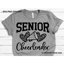 Senior Cheerleader Svg, Leopard Silver Glitter Cheerleader Svg, Shimmer Silver Leopard Heart Svg, Cheerleader Graduation