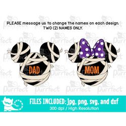 BUNDLE Custom Name Mummified Mouse Dad Mom SVG, Family Halloween Vacation Trip Design, Digital Cut Files svg dxf png jpg