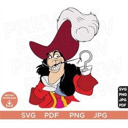 Captain Hook SVG, Peter Pan SVG, Disneyland Ears clipart SVG, Vector in Svg Png Jpg Pdf format instant download, Cut fil