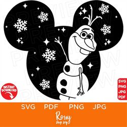 Olaf SVG Disneyland Ears Clipart, Frozen Princess, Digital, Vector, Head Svg, Cut File Layered Color, Cut file Cricut, S