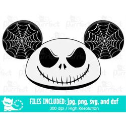 Jack Skellington Mouse Ears SVG, Digital Cut Files in svg, dxf, png and jpg, Printable Clipart, Instant Download