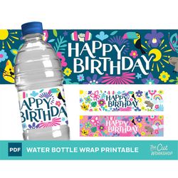 encanto birthday party water bottle wrap printable - blue, white and pink themes included - pdf instant digital download
