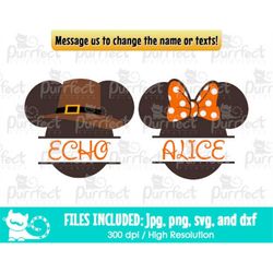 Mouse Thanksgiving Split Monogram Custom Name SVG, Give Thanks svg, Digital Cut Files in svg, dxf, png and jpg, Printabl