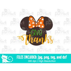 Give Thanks Mouse SVG, Fall Autumn 2022 SVG, Thanksgiving SVG, Digital Cut Files in svg dxf png jpg, Printable Clipart,